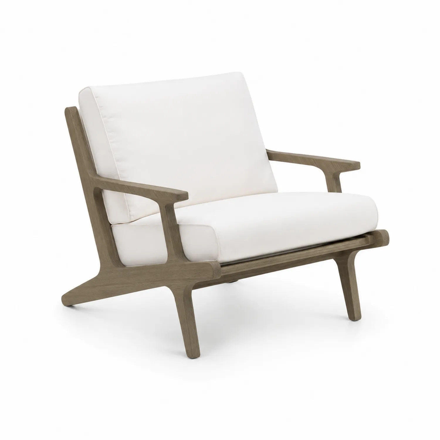 Fauteuil en bois d'acacia avec coussins en polyester blanc