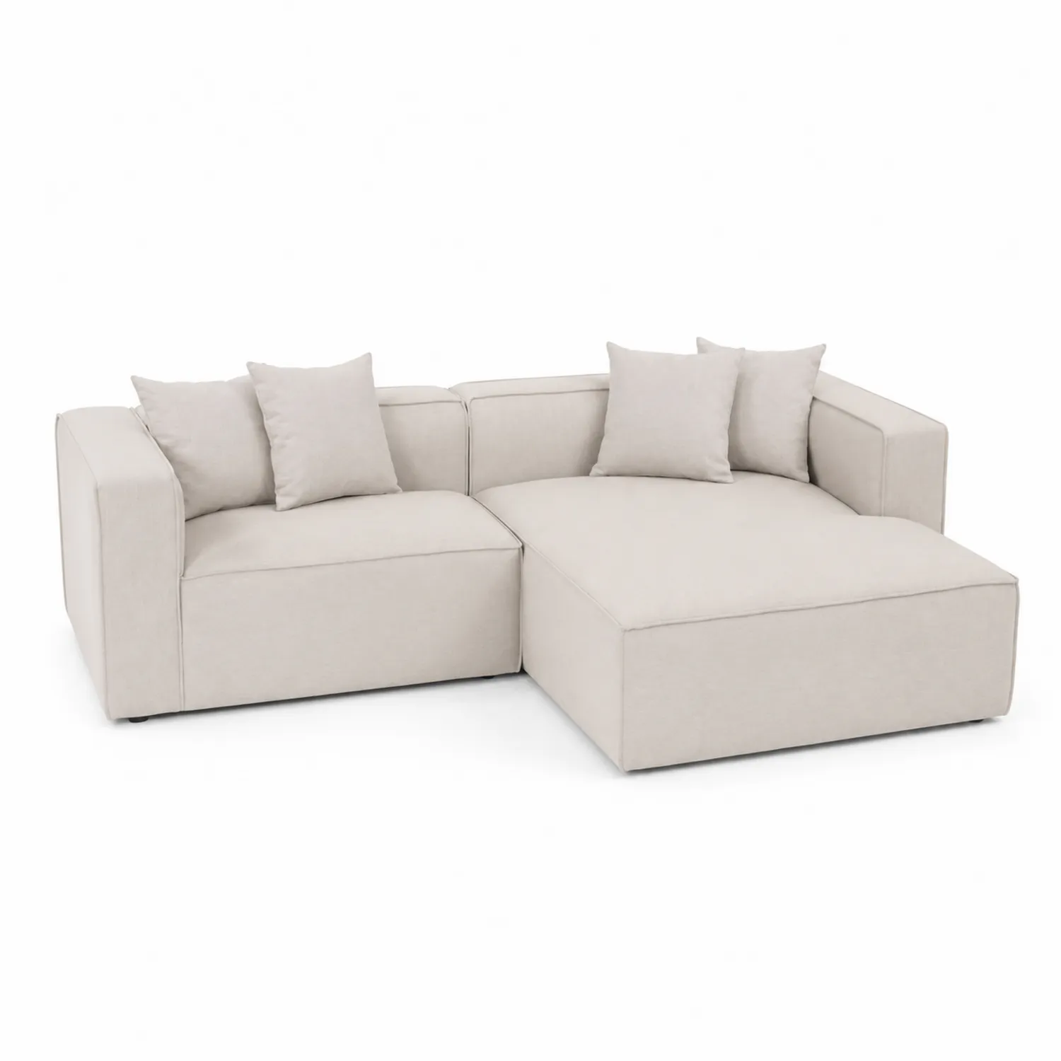 Canapé modulaire en tissu beige avec coussins