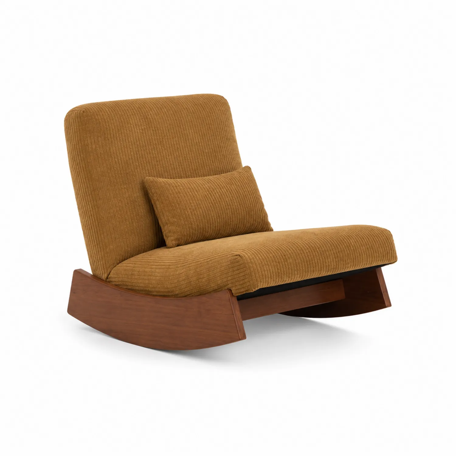 Chaise berçante en bois et velours côtelé marron