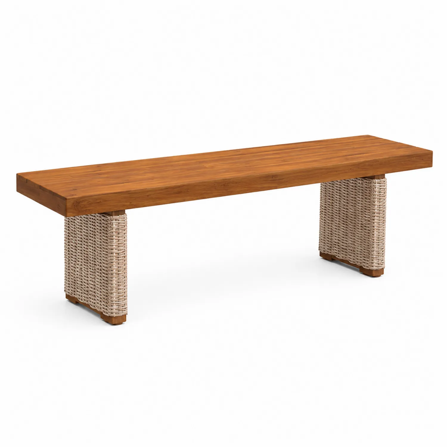 Banc en bois et rotin pour extérieur 180x40x45 cm