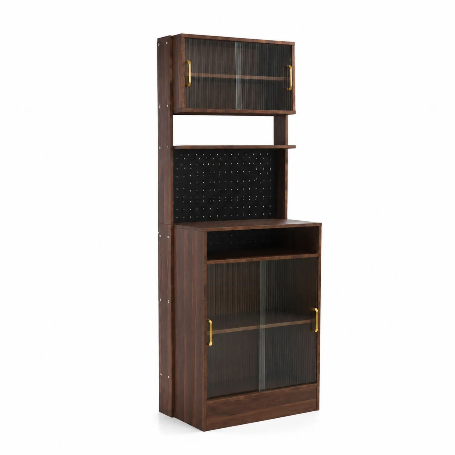 Étagère en Bois avec Portes en Verre Cannelé 180cm