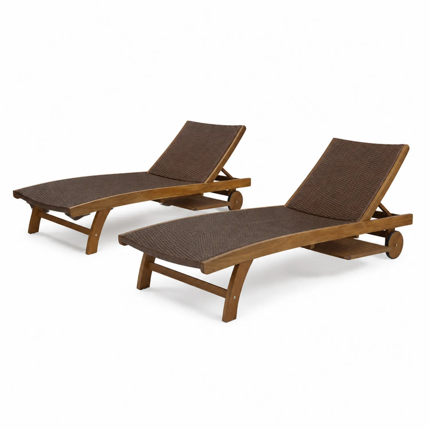 Lot de 2 chaises longues en bois et résine tressée Marron