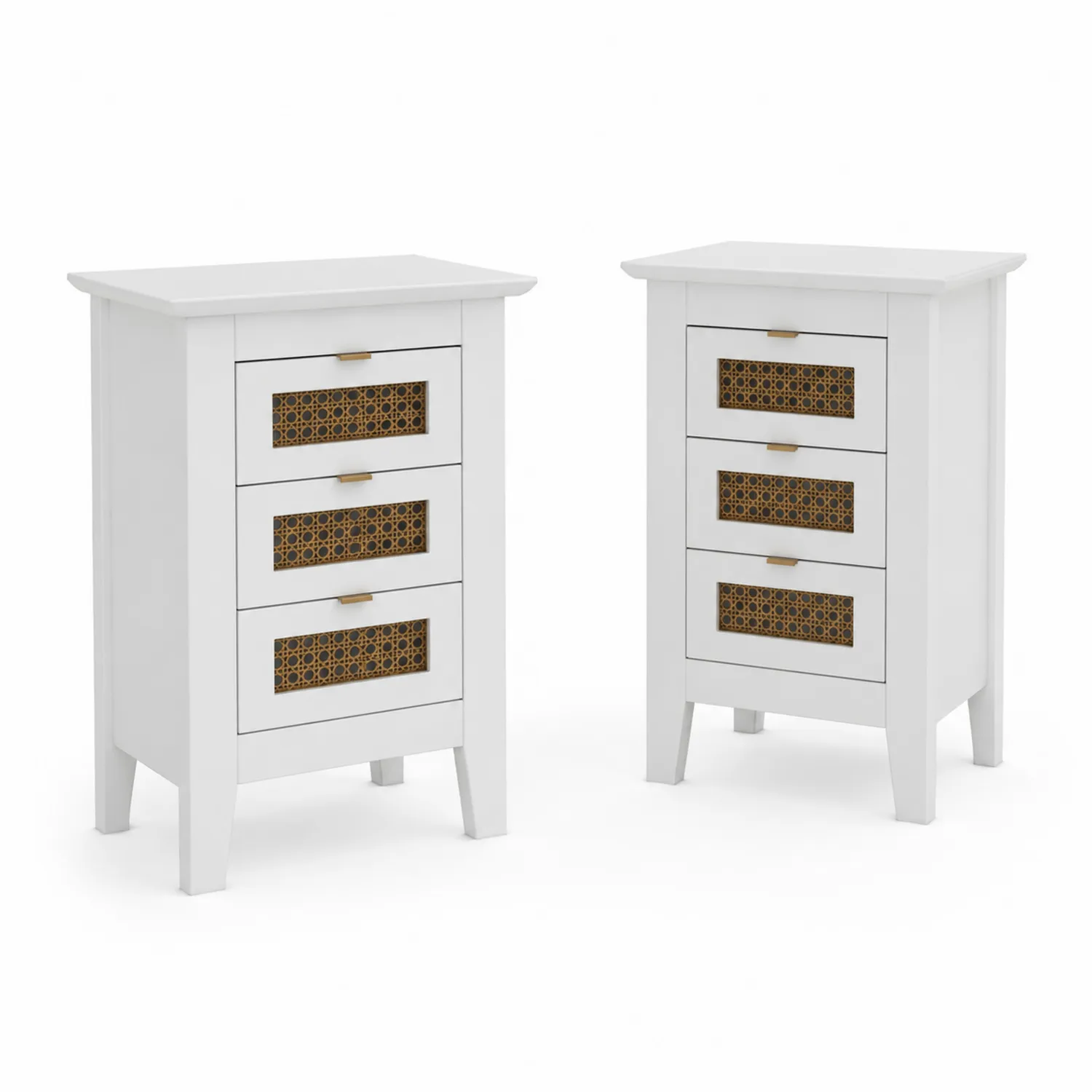 Ensemble de deux commodes en bois avec détails en rotin