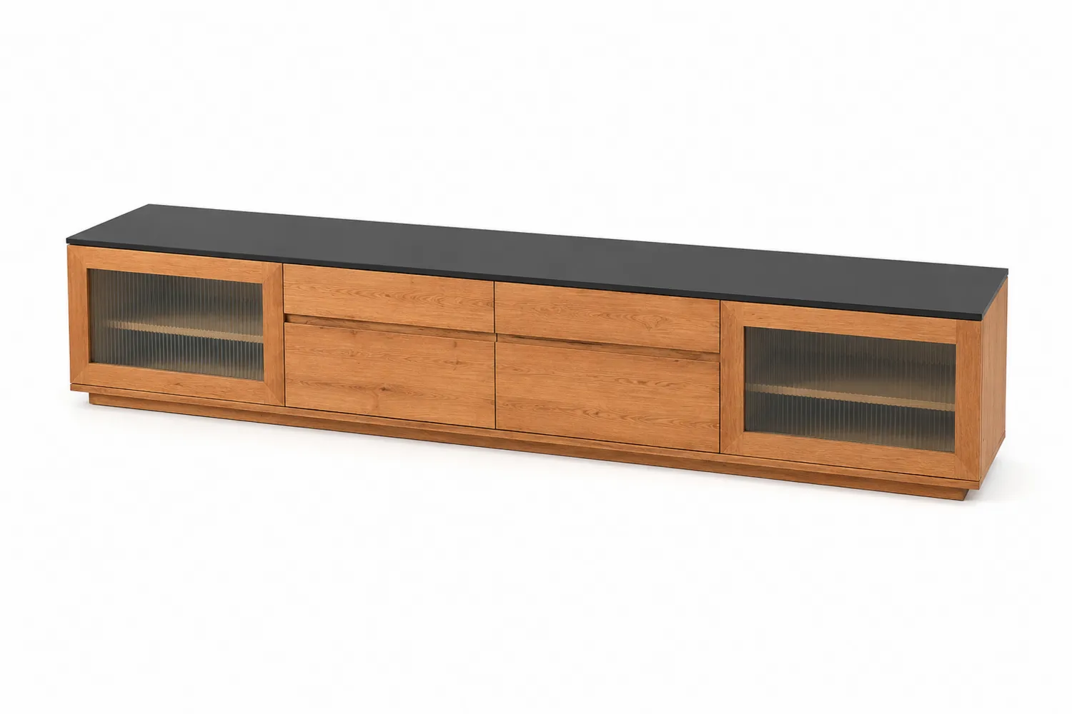 Meuble TV en chêne et verre nervuré noir 260 cm