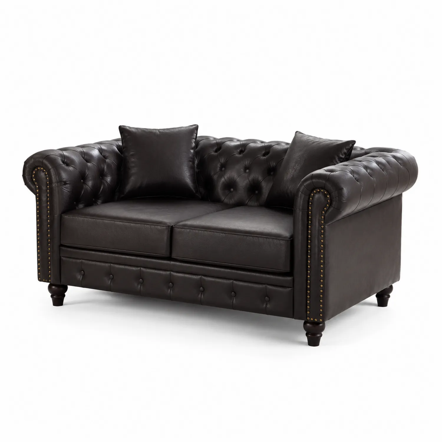 Canapé Chesterfield 2 places en cuir noir