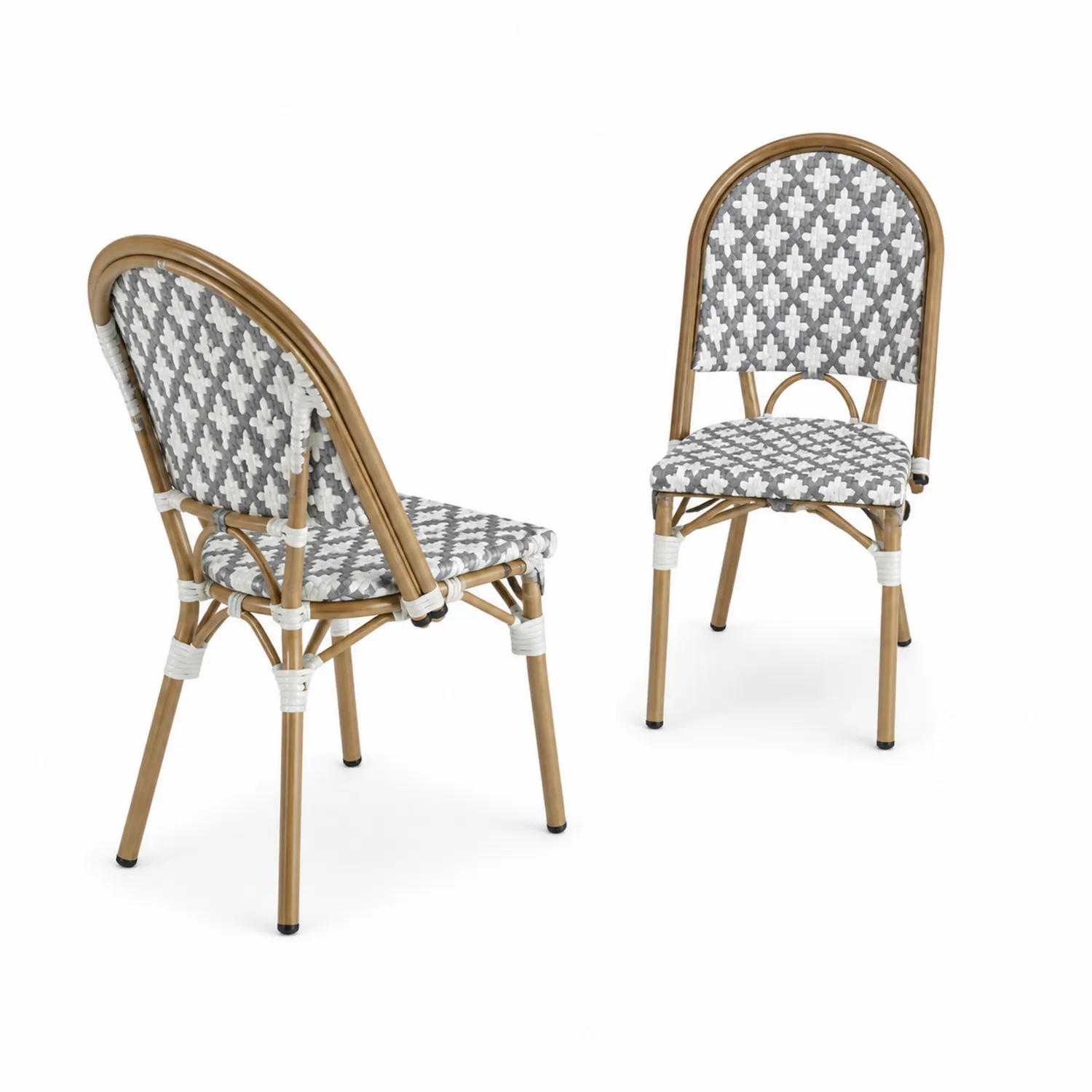 Chaises en aluminium et rotin synthétique gris et blanc