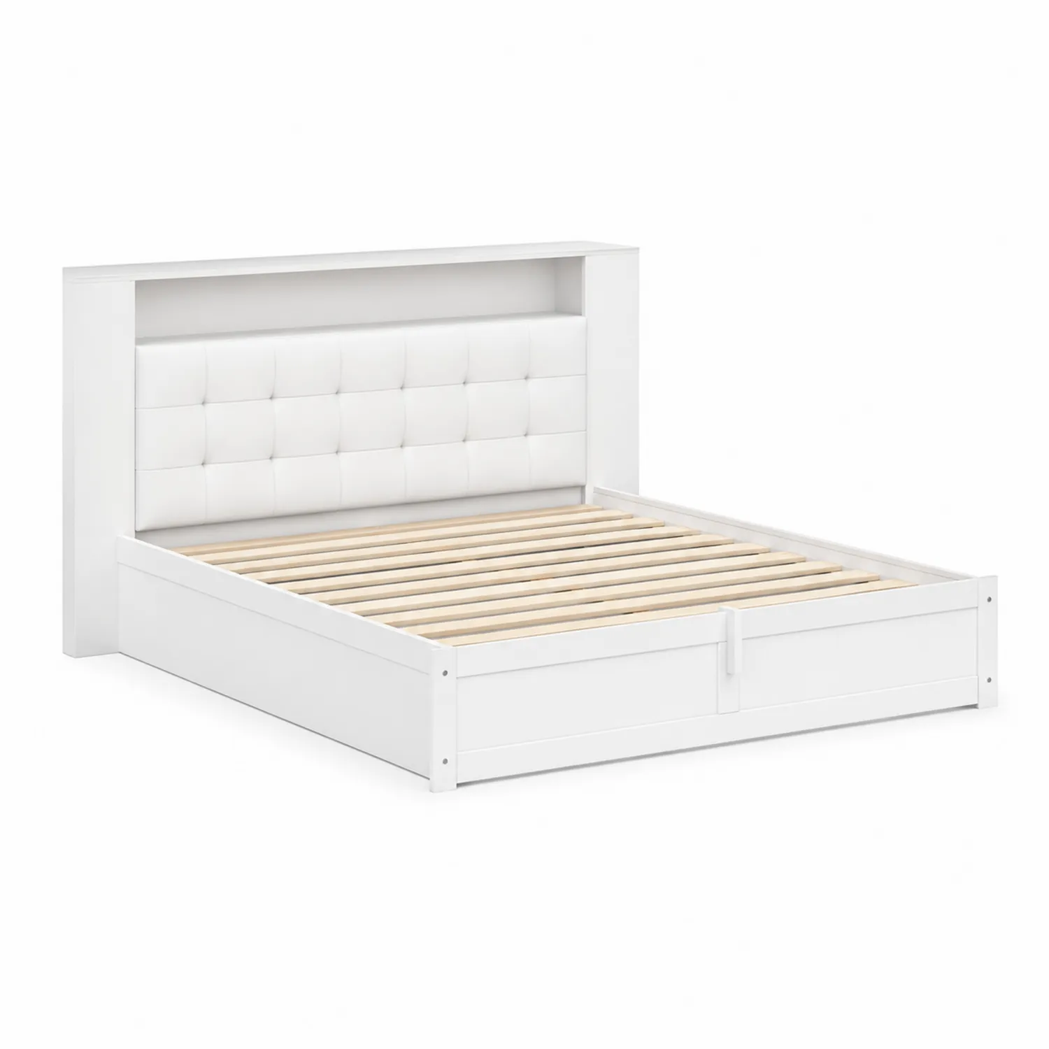 Lit double en bois avec tête de lit rembourrée en simili cuir 200x160 cm