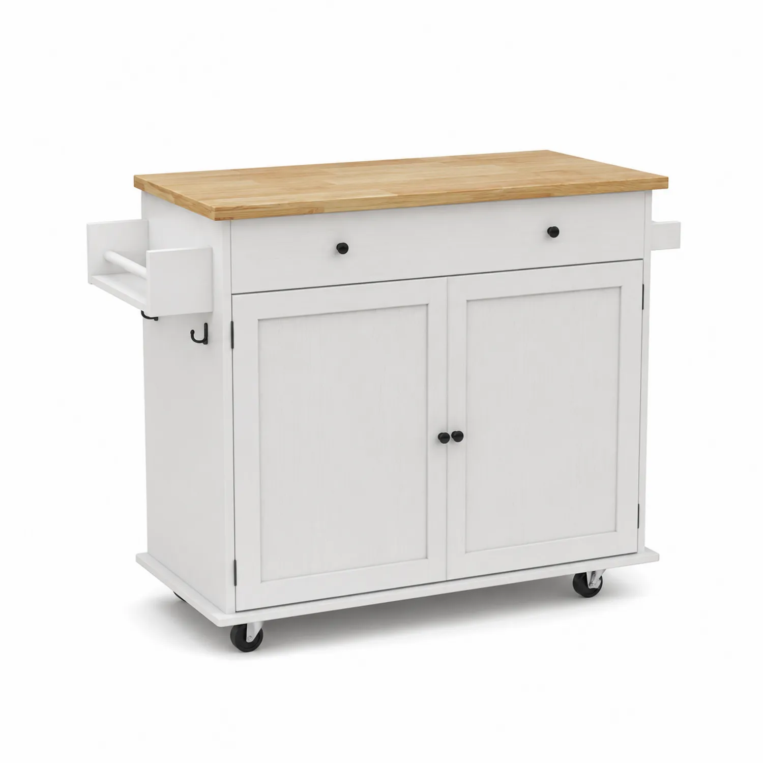 Chariot de cuisine blanc avec plateau en bois