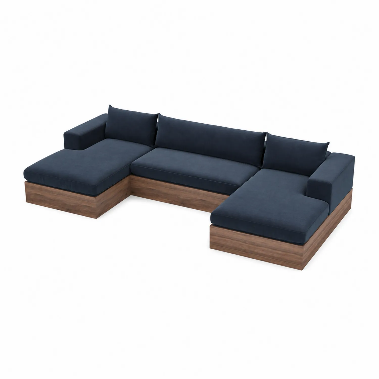 Canapé modulaire en L en tissu et bois de noyer 300x220x80 cm