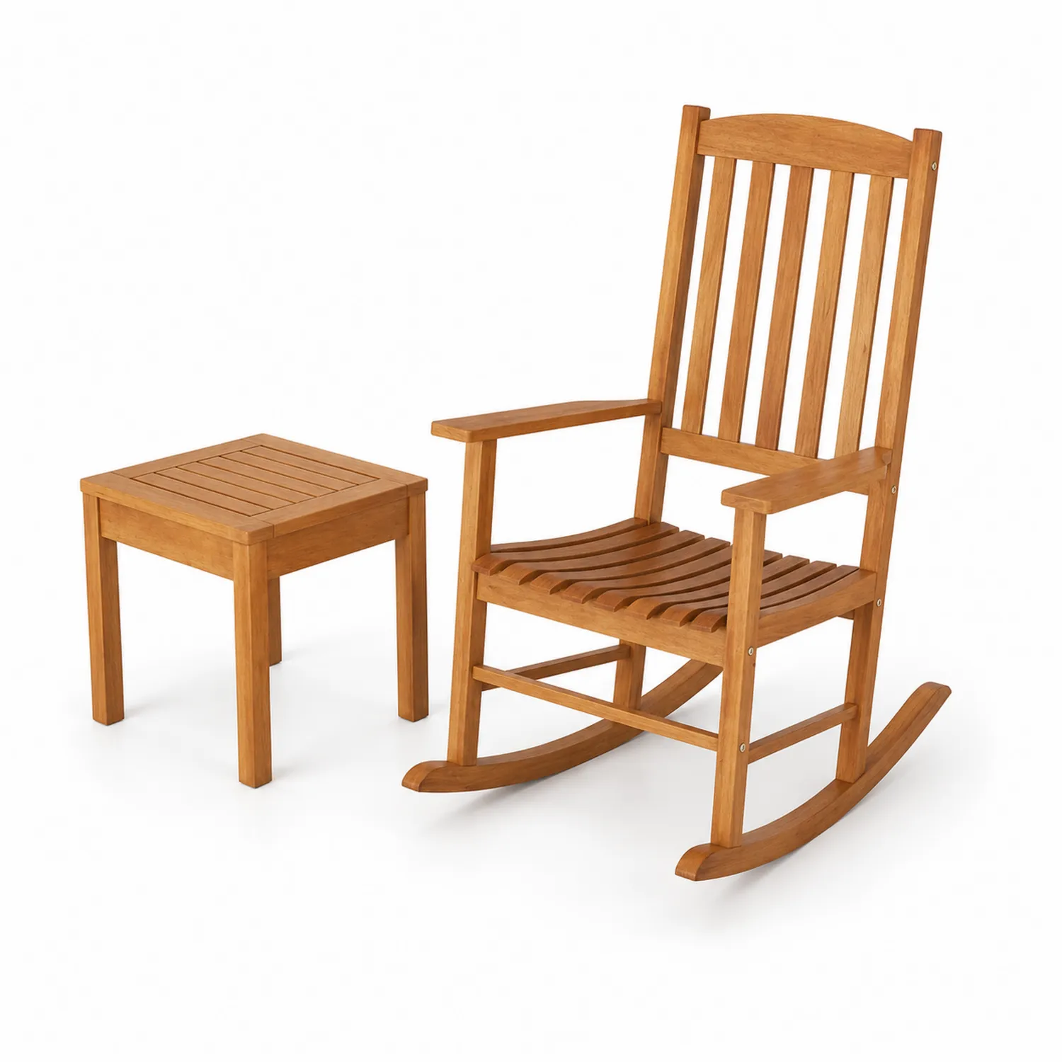 Chaise berçante et table d'appoint en bois d'acacia