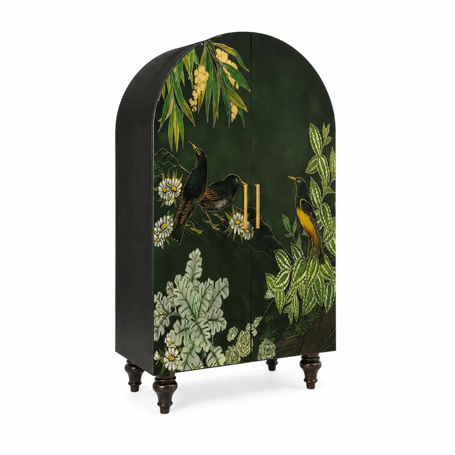 Armoire en bois avec motifs d'oiseaux