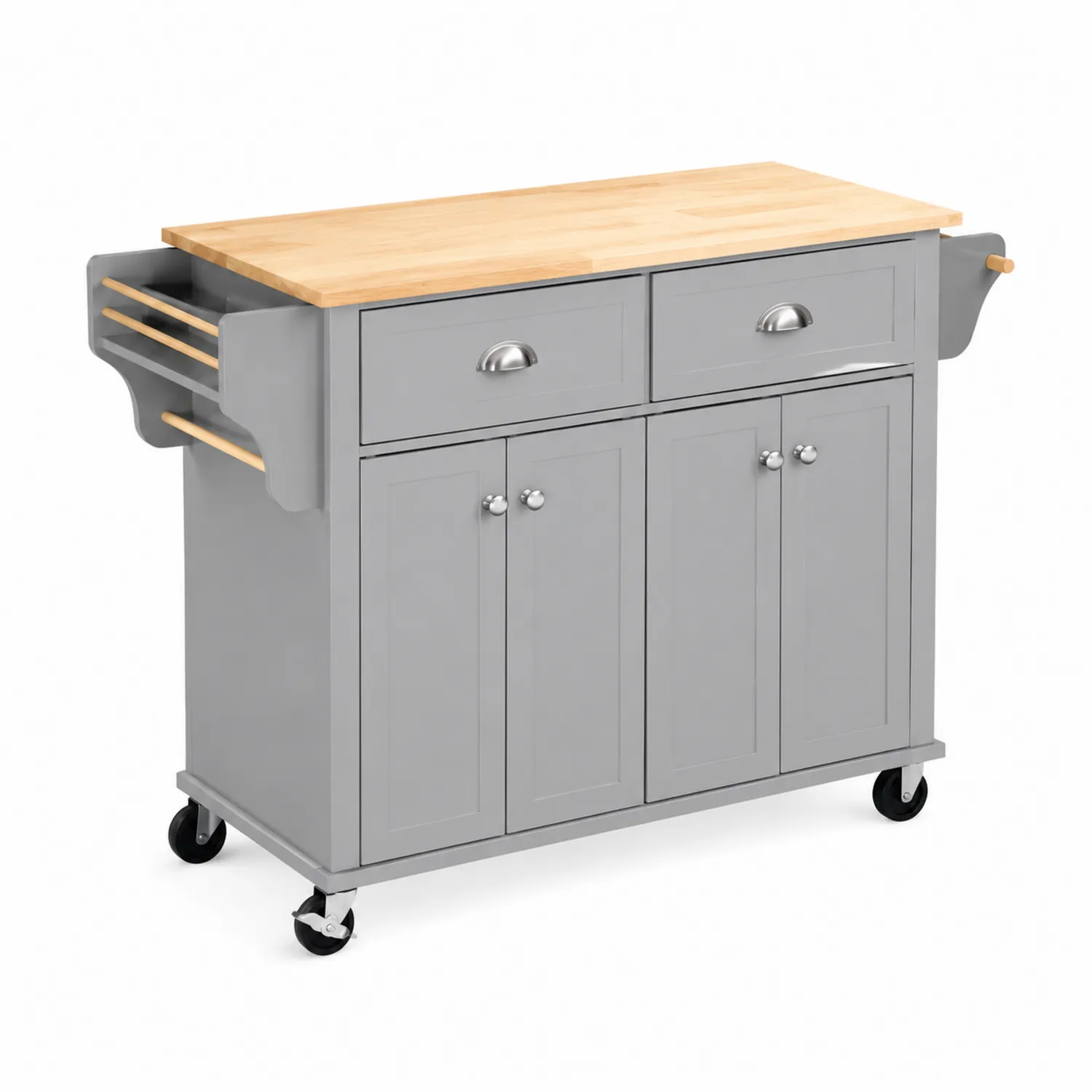 Îlot de cuisine en bois et MDF avec roulettes Gris/Naturel