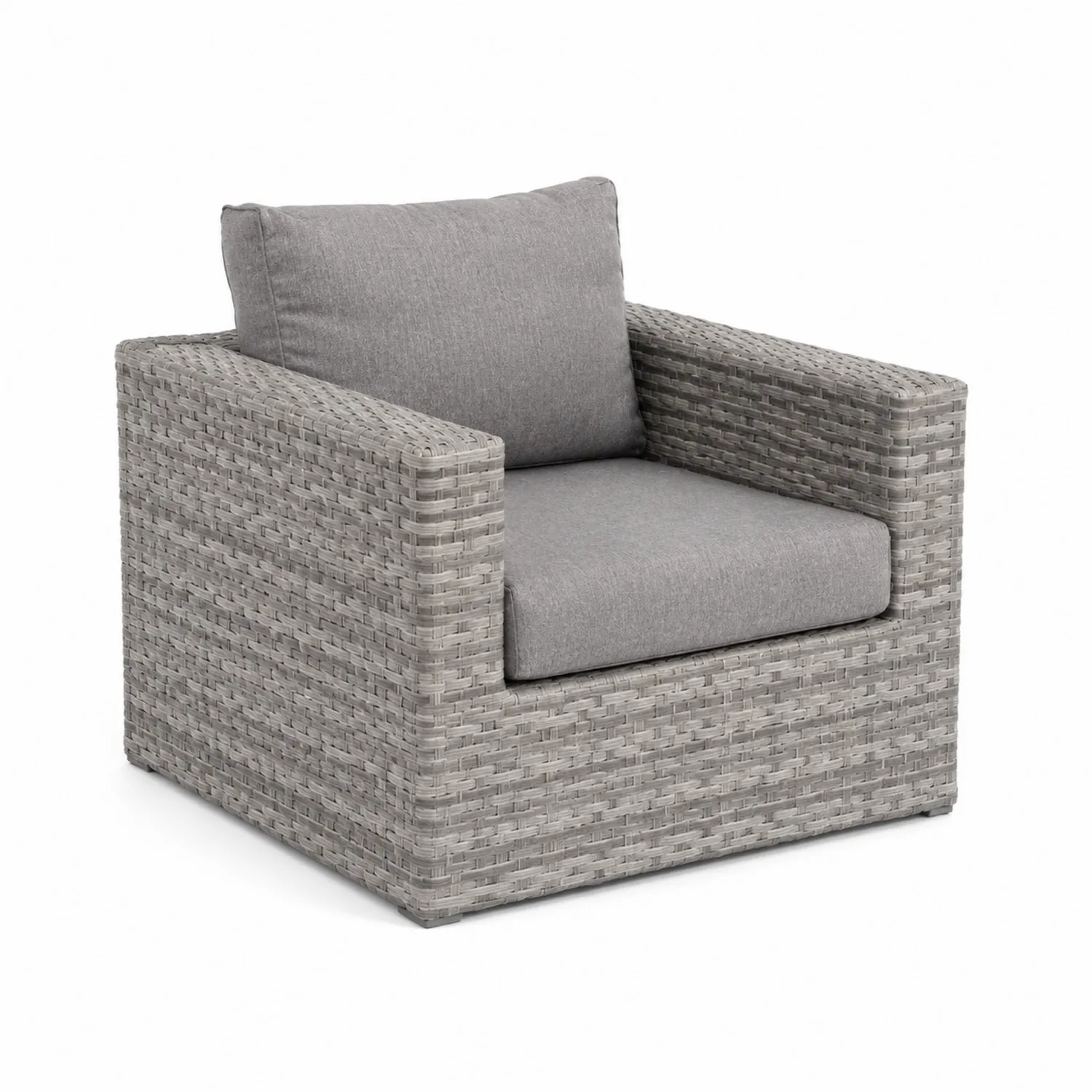 Fauteuil en résine tressée avec coussins en polyester Gris 85x87x75cm