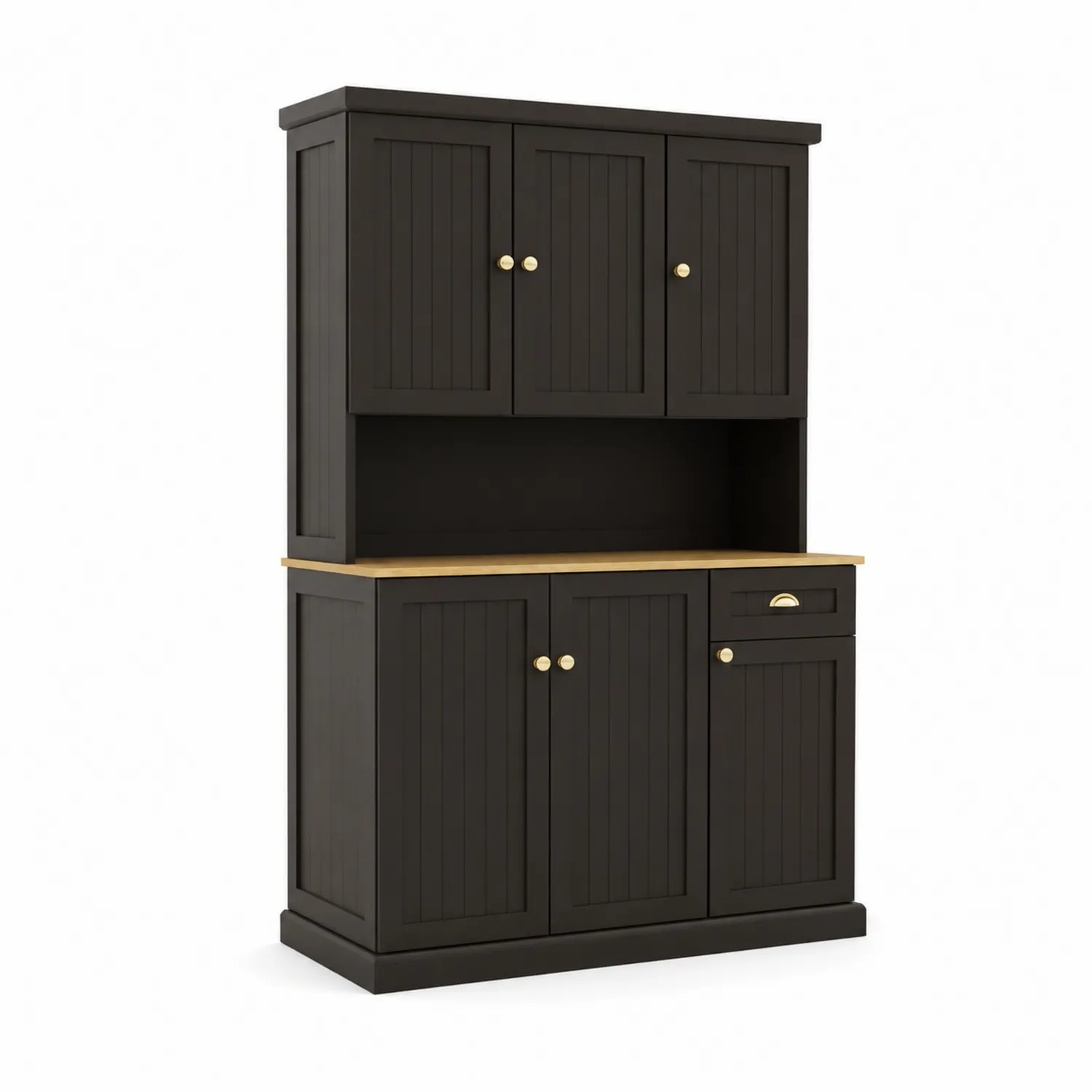 Buffet Haut en Bois Noir avec Portes
