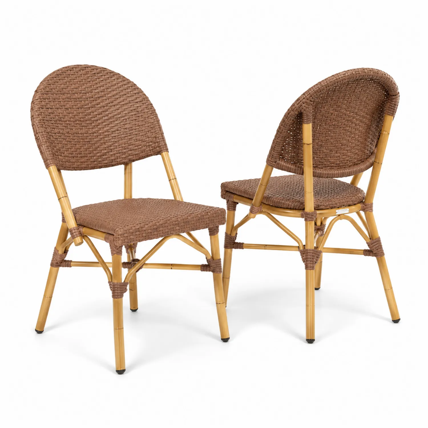 Lot de 2 chaises de jardin en rotin synthétique brun avec cadre en aluminium