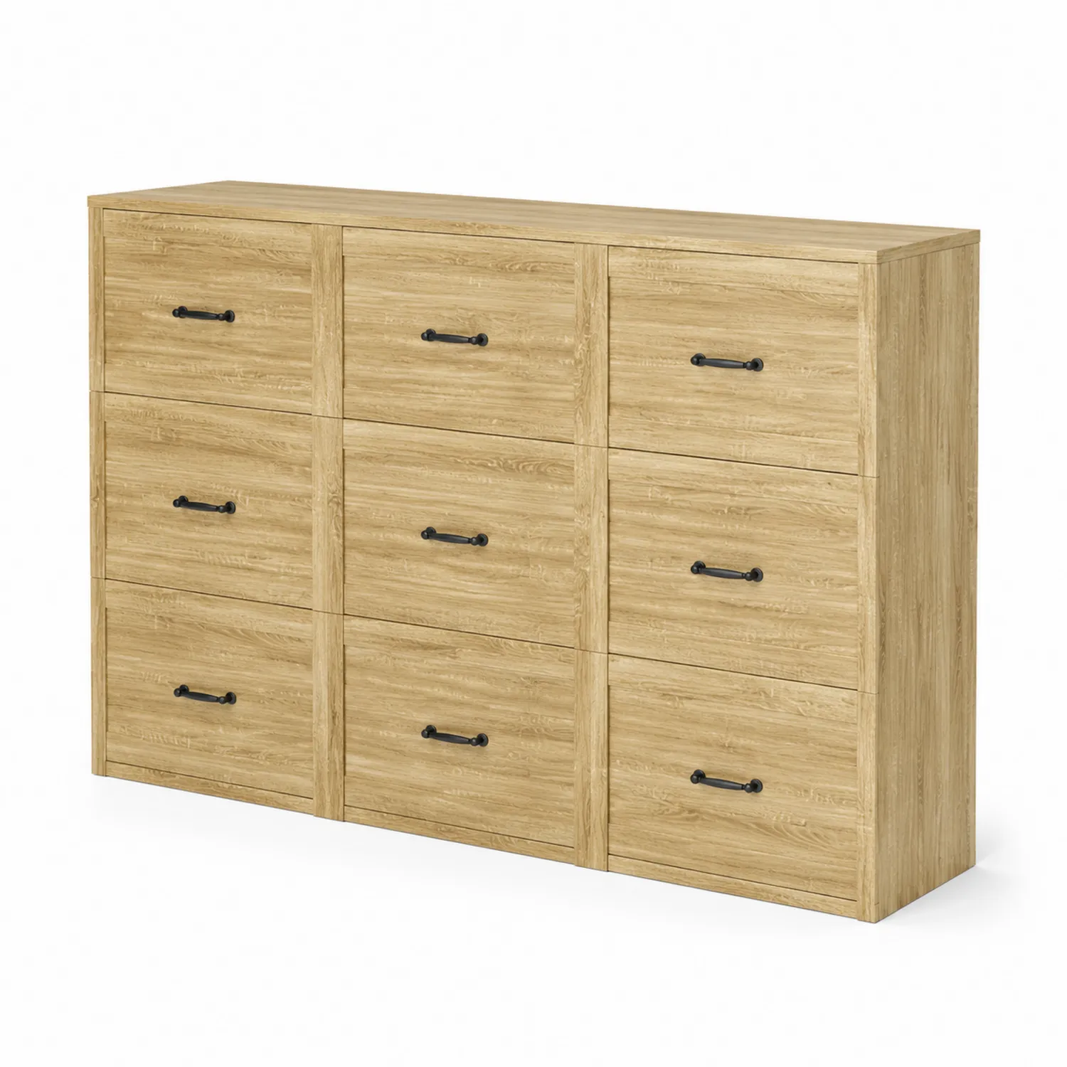 Commode en bois avec 9 tiroirs, chêne