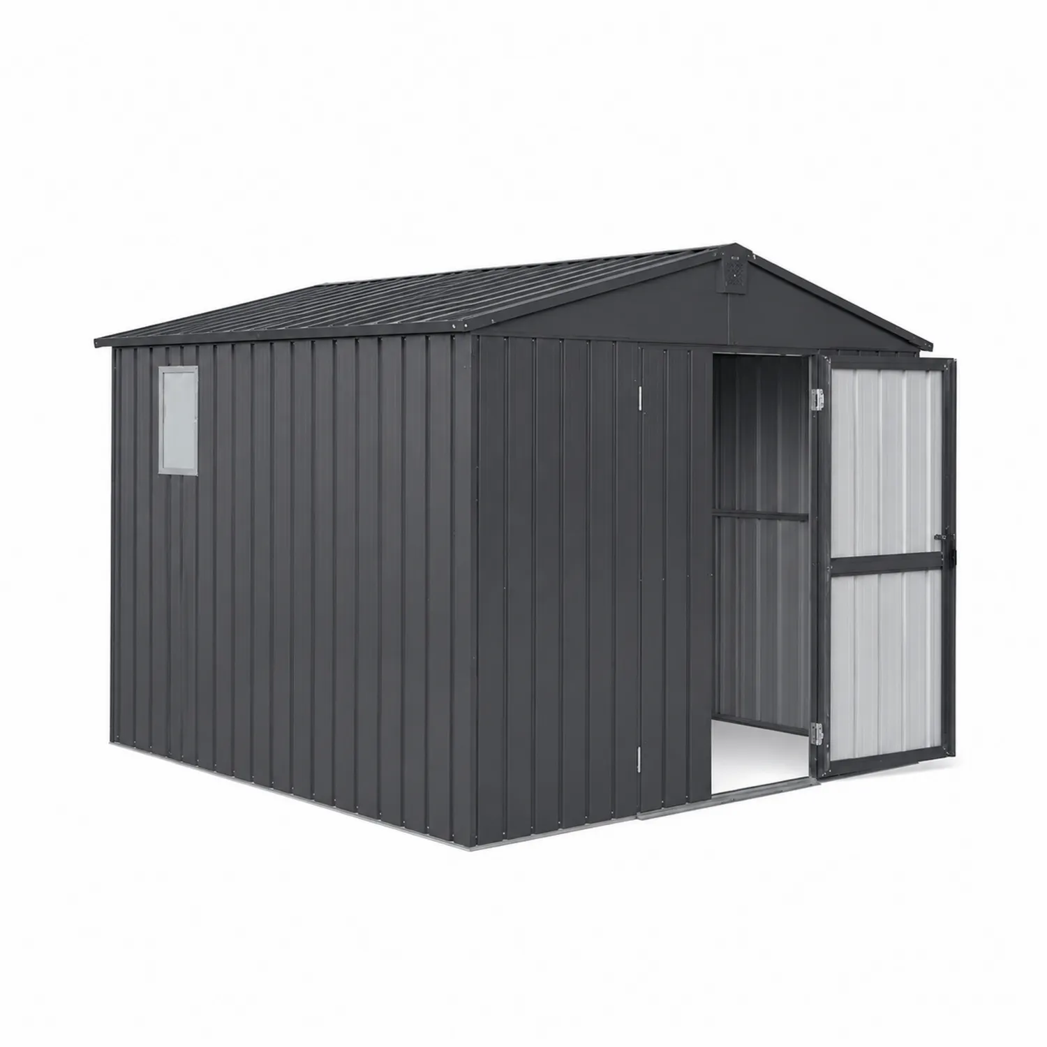 Abri de jardin en métal avec porte double et fenêtre