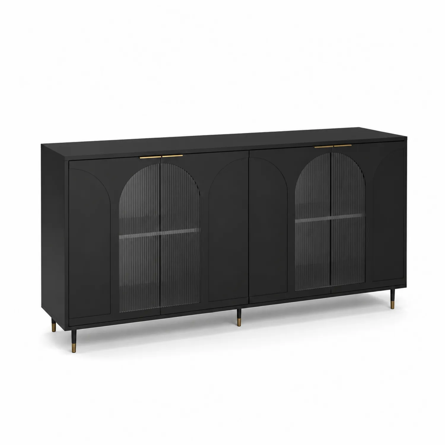 Buffet noir avec portes en verre cannelé 180x40x85 cm