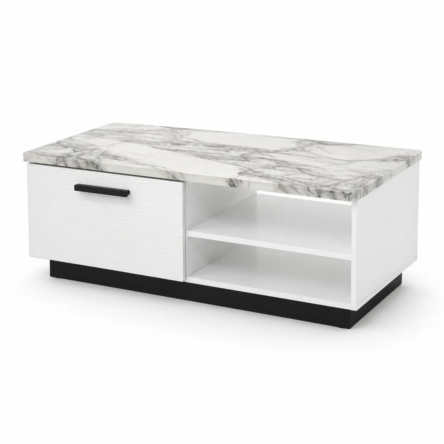 Table basse en marbre et bois Blanc et Noir 110cm