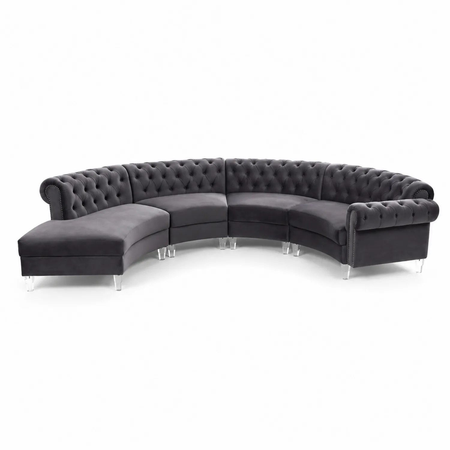 Modułowa sofa narożna aksamitna półkolista szara