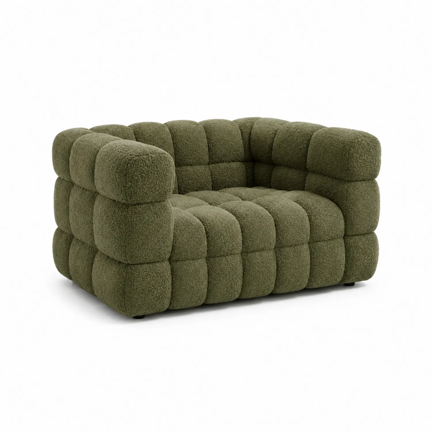 Dwuosobowa sofa z tkaniny o strukturze boucle w kolorze oliwkowym