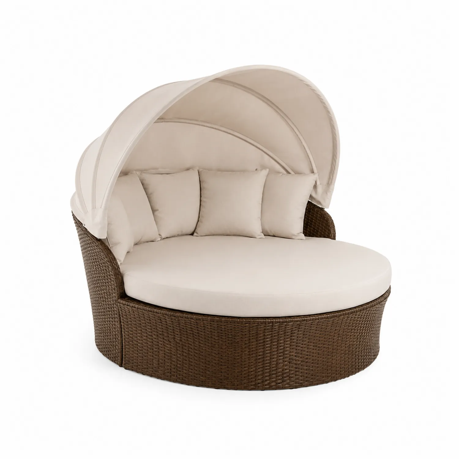 Sofa Ogrodowa z Baldachimem Technorattan Brązowa/Beżowa