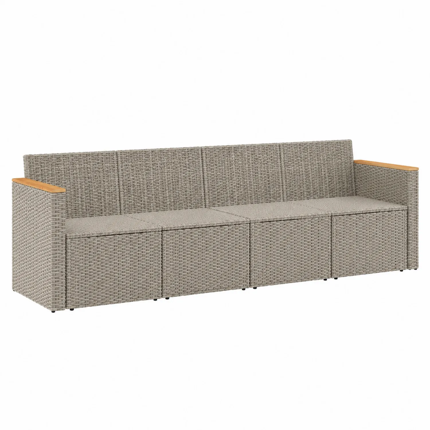 Sofa ogrodowa 3-osobowa z technorattanu i drewnianymi podłokietnikami-Casvexorin