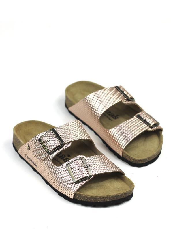 Amalia-Sandal in Metallic Pink Textured Leather with Two Straps