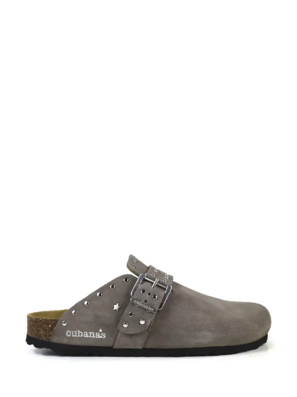 Maria-Closed Sandal in Gray Suede with Studs