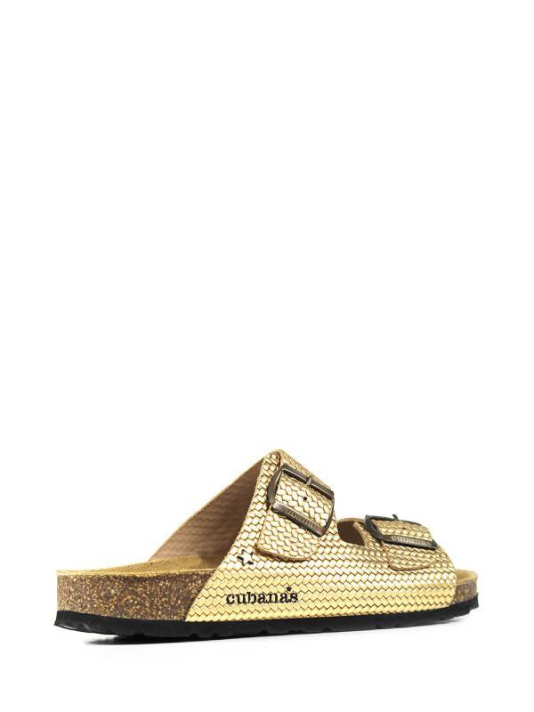 Amalia-Sandal in Gold Textured Leather with Two Straps