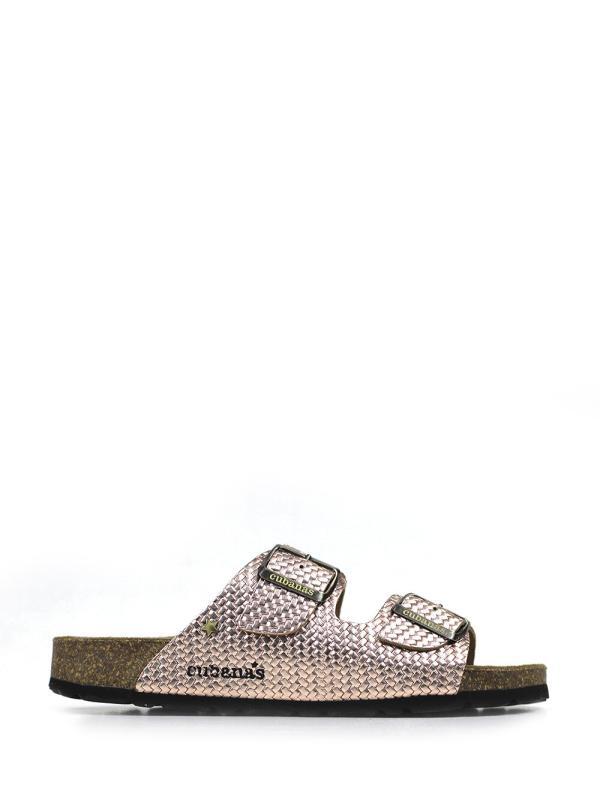 Amalia-Sandal in Metallic Pink Textured Leather with Two Straps