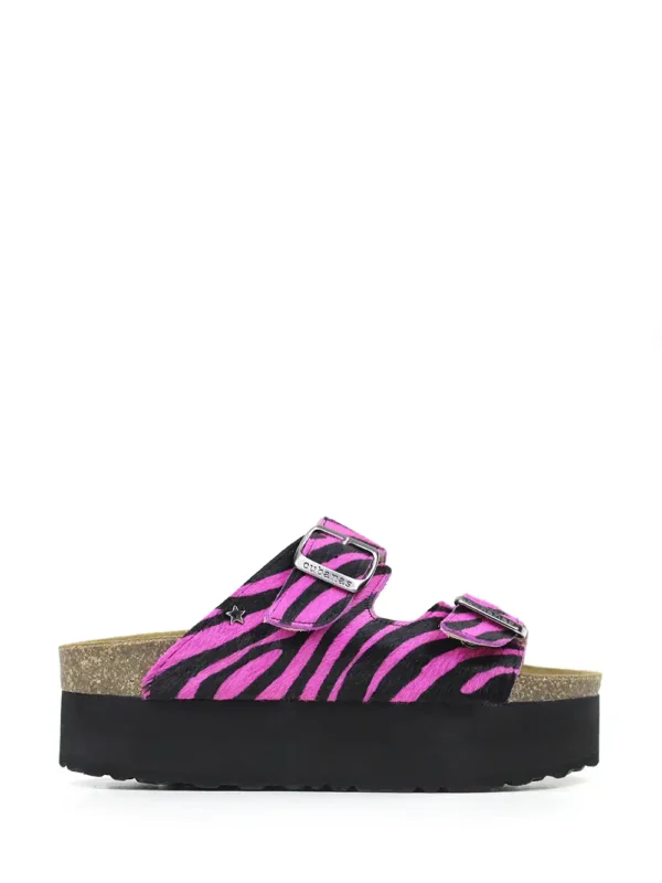 Amalia-Platform Sandal in Pink Animal Print Fur