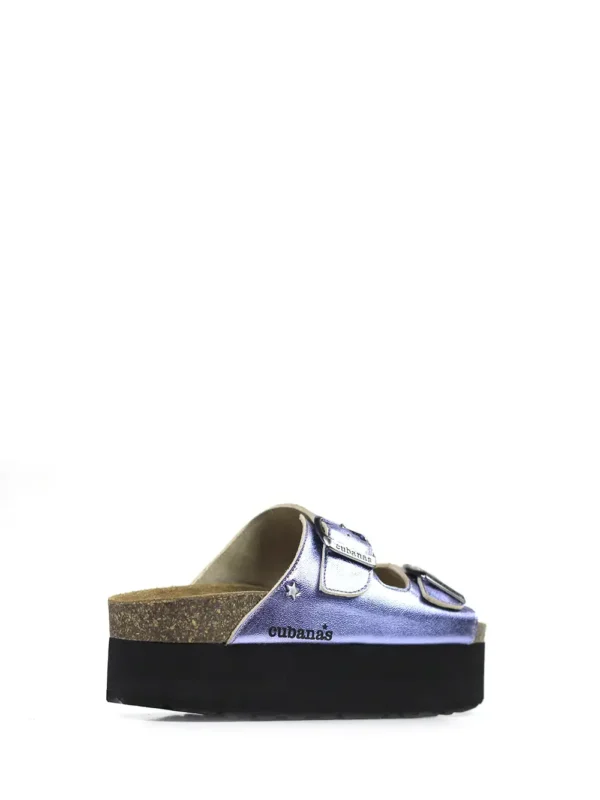 Amalia-Platform Sandal in Purple Metallic Leather with Two Straps