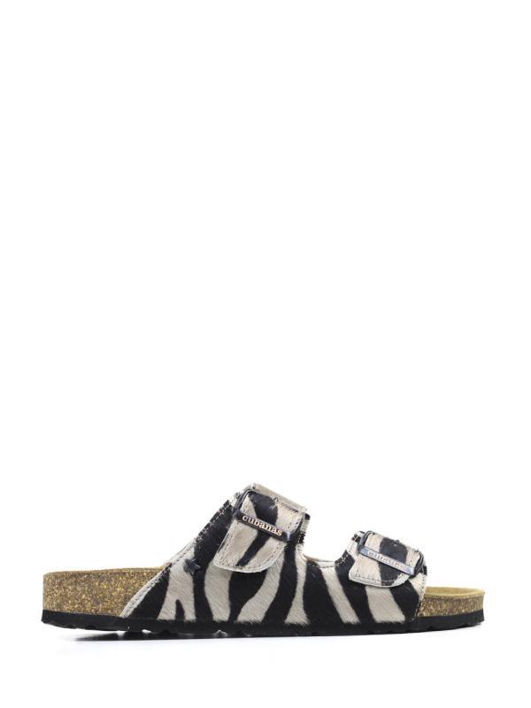 Amalia-Sandal in White Animal Print with Two Straps
