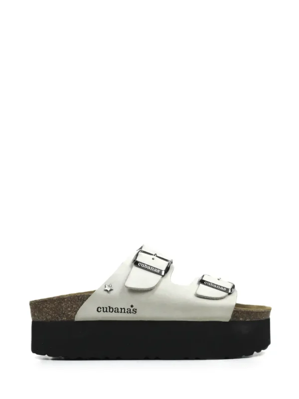 Amalia-Platform Sandal in White Leather with Two Straps