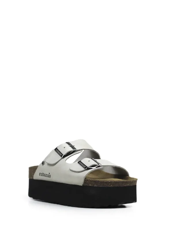 Amalia-Platform Sandal in White Leather with Two Straps