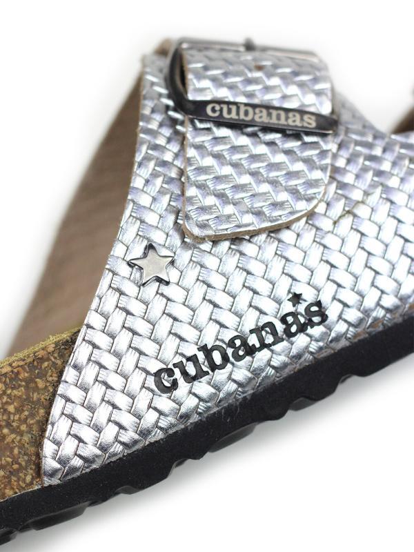 Amalia-Sandal in Silver Textured Leather with Two Straps