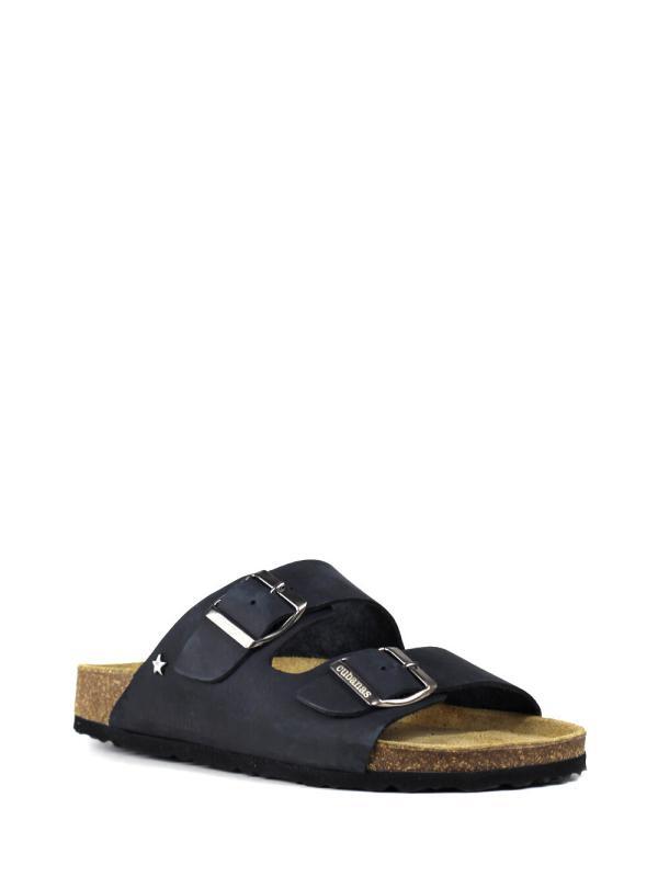 Amalia-Sandal in Black Leather with Two Straps