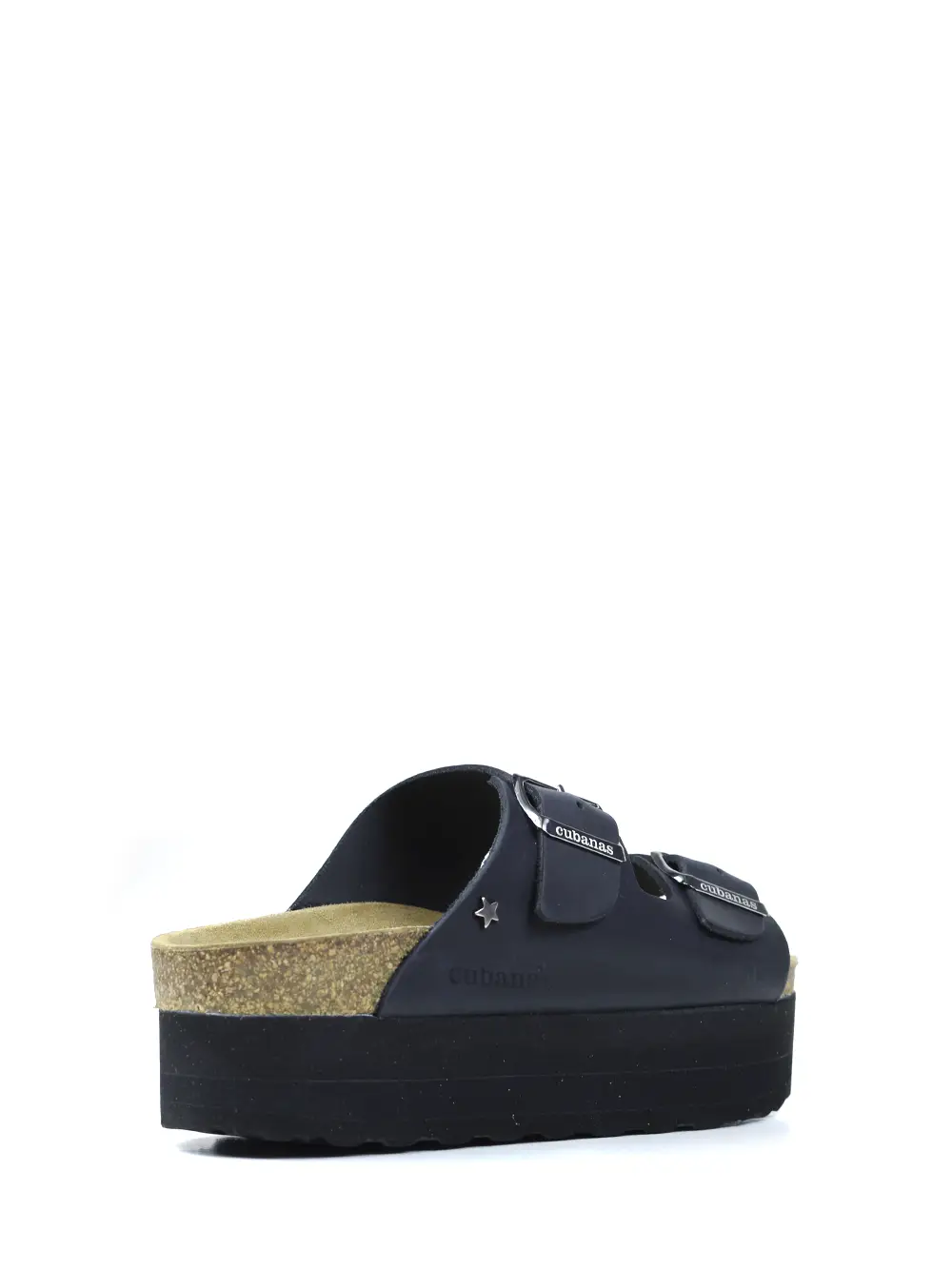 Amalia-Platform Sandal in Black Leather with Two Straps