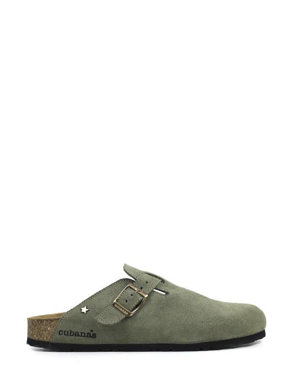 Maria-Closed Sandal in Green Suede