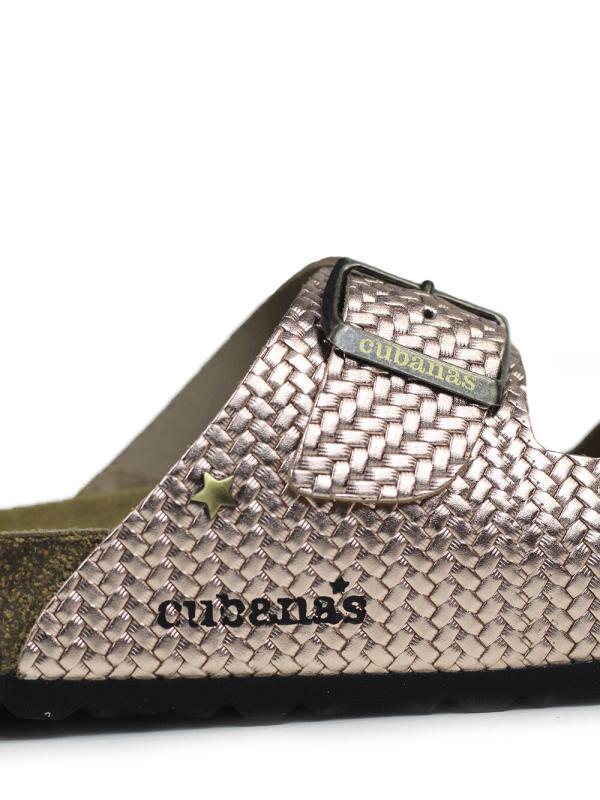 Amalia-Sandal in Metallic Pink Textured Leather with Two Straps