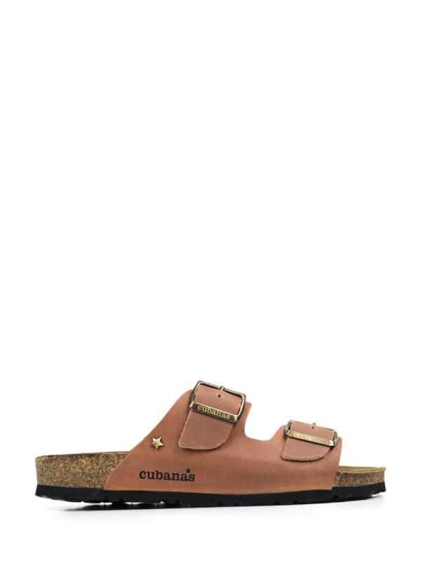 Amalia-Sandal in Camel Leather with Two Straps