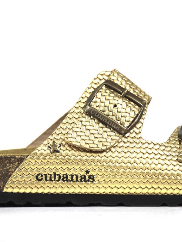 Amalia-Sandal in Gold Textured Leather with Two Straps