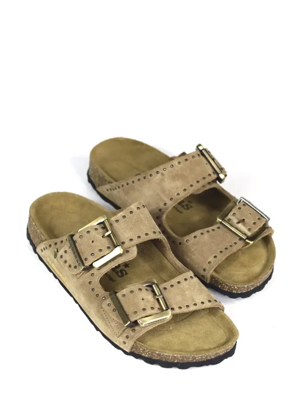 Amalia-Sandal in Beige Suede and Studs