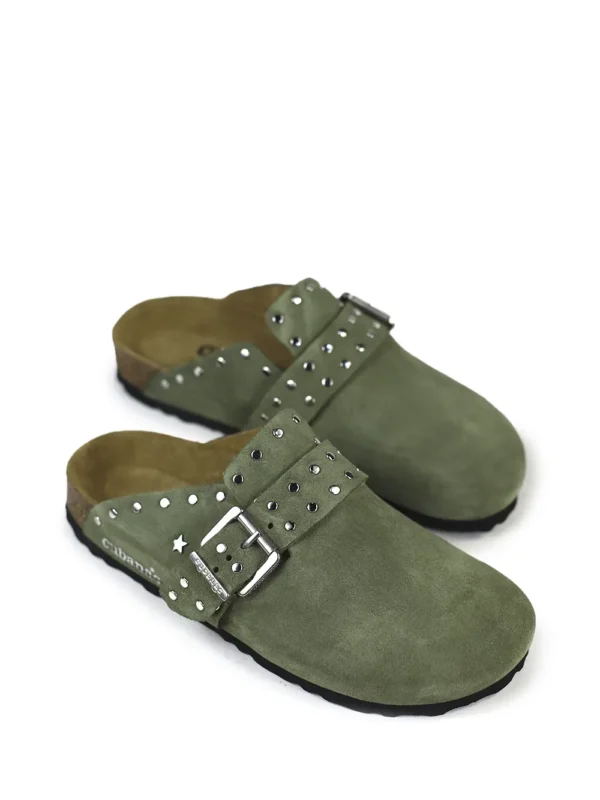 Maria-Closed Suede Sandal with Green Studs
