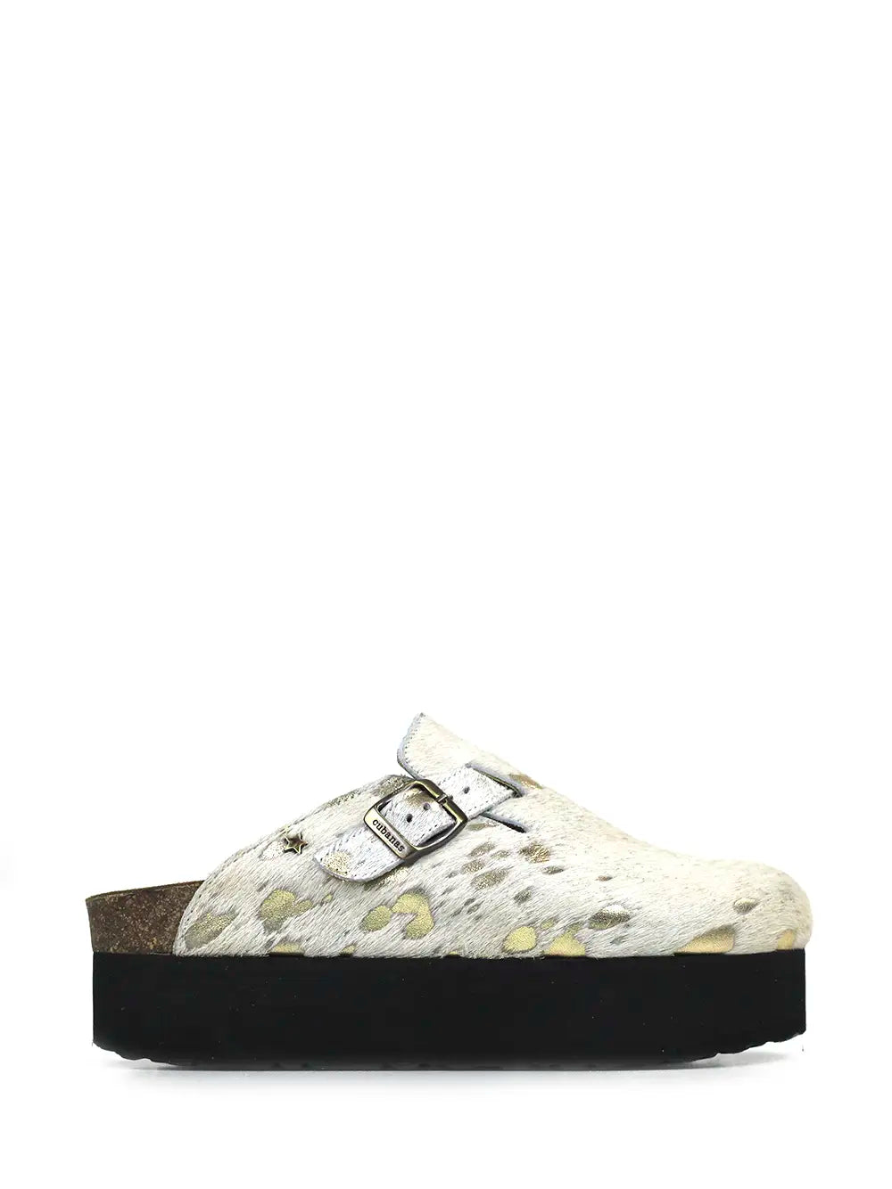 Maria Platform Sandals in White and Gold Fur