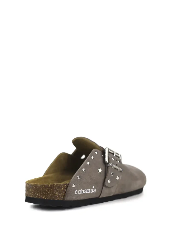 Maria-Closed Sandal in Gray Suede with Studs