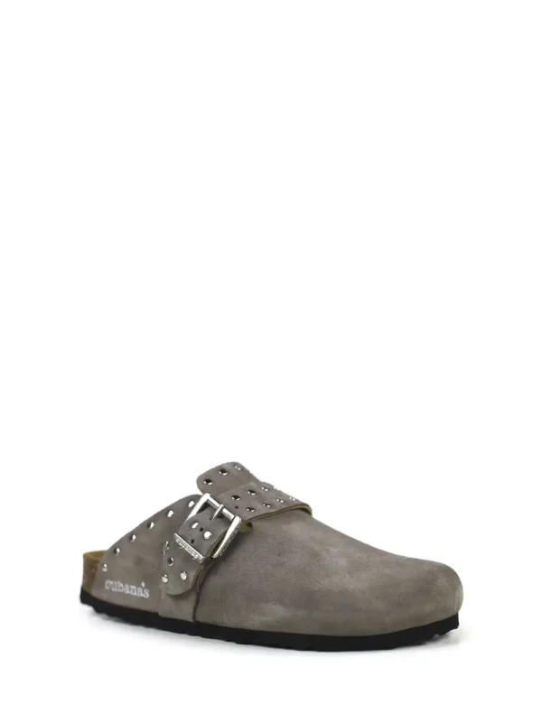 Maria-Closed Sandal in Gray Suede with Studs