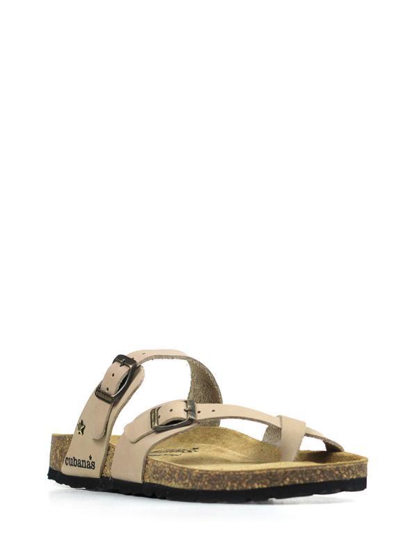 Nazare-Sandal in Beige Leather with Multiple Straps