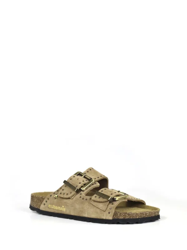 Amalia-Sandal in Beige Suede and Studs